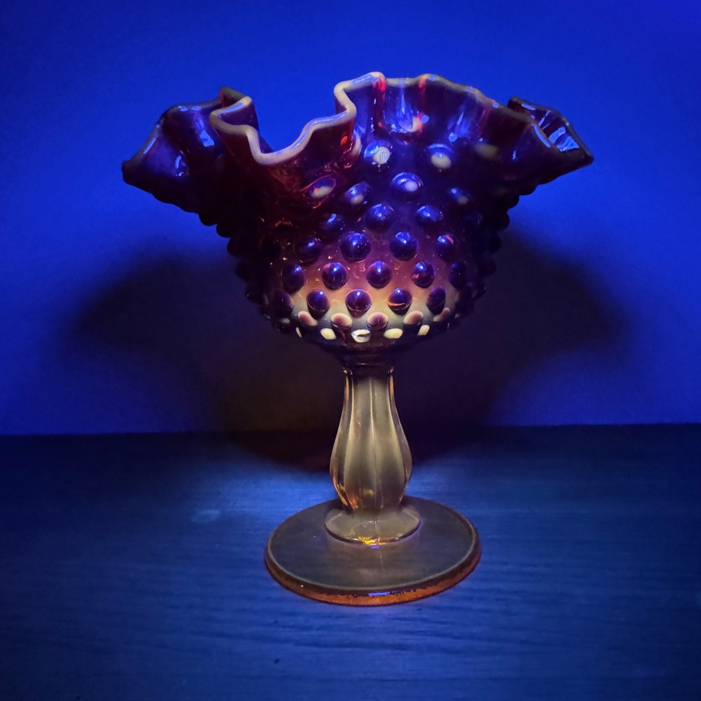 Fenton Amberina Ruffled Hobnail Cadmium Glow‎ Pedestal Compote Dish